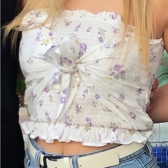 Pac Sun L.A. Hearts strapless flowered tube top sz Med with front tie. - Picture 1 of 7